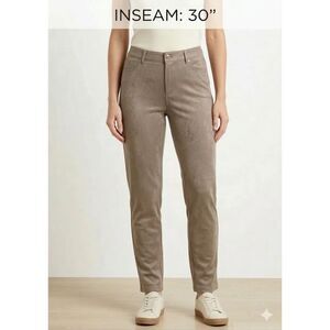 Chicos Pants Womens Sz XL Tan 5 Pocket Stretch Faux Suede Coastal casual minimal